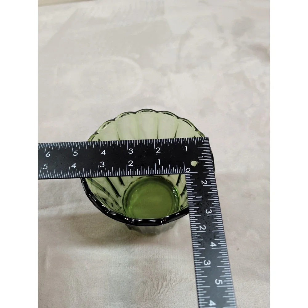 Vintage Green Ribbed Glass‎ Votive Candle Holder Scalloped Rim Emerald 3.5 Inch